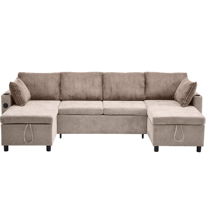 Sectional Sofa Bed With Pull Out Sleeper, USB Ports, Cup Holders by Unique Piece Furniture