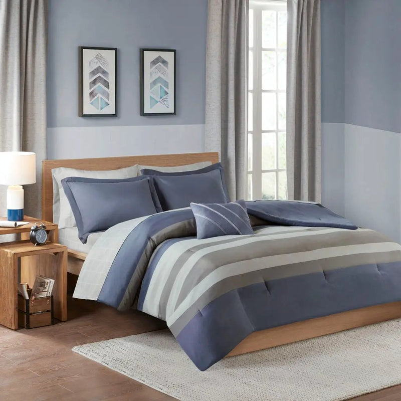 Queen Striped Comforter Set with Bed Sheets by HouseOfZazla