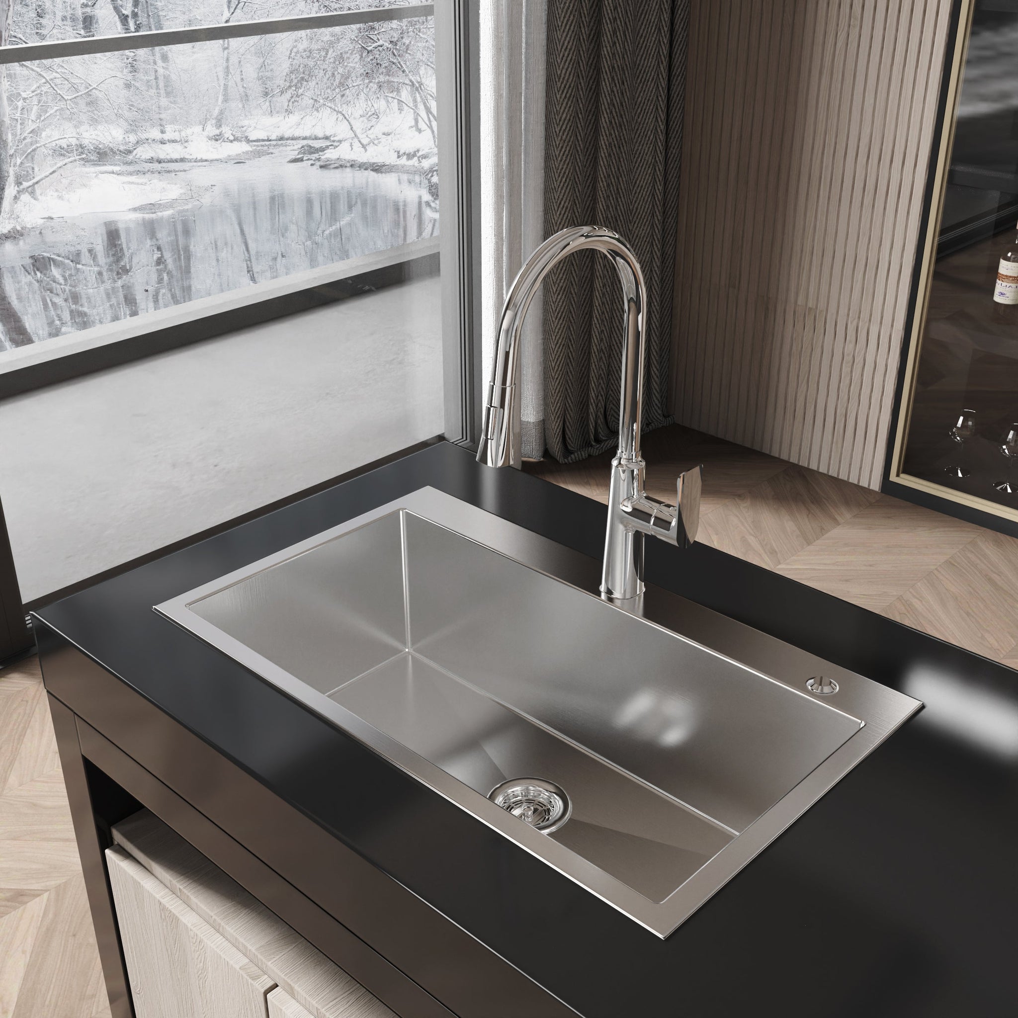 Stainless Steel Kitchen Sink, 32"x19" Single Bowl, Overmount Handmade Brushed Nickel by HouseOfZazla