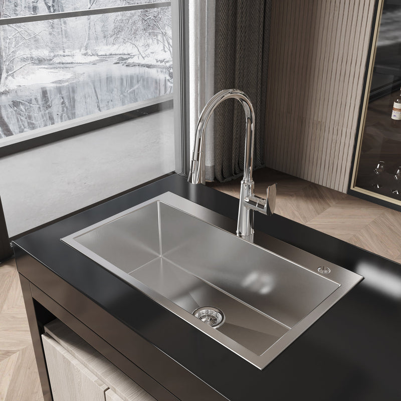 Stainless Steel Kitchen Sink, 32"x19" Single Bowl, Overmount Handmade Brushed Nickel by HouseOfZazla