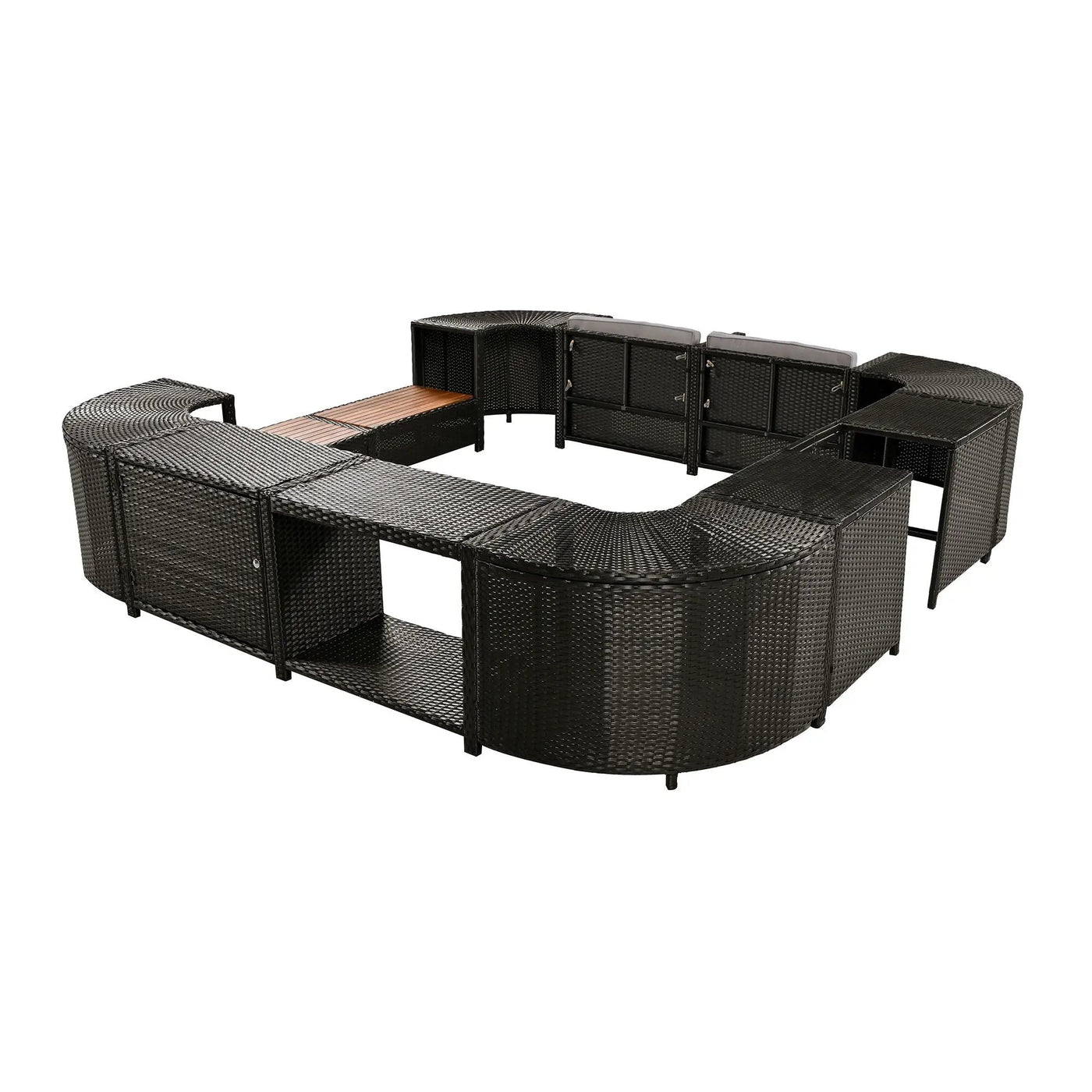 Spa Surround Spa Frame Quadrilateral Outdoor Rattan Sectional Sofa Set With Mini Sofa, Wooden Seats And Storage Spaces by HouseOfZazla