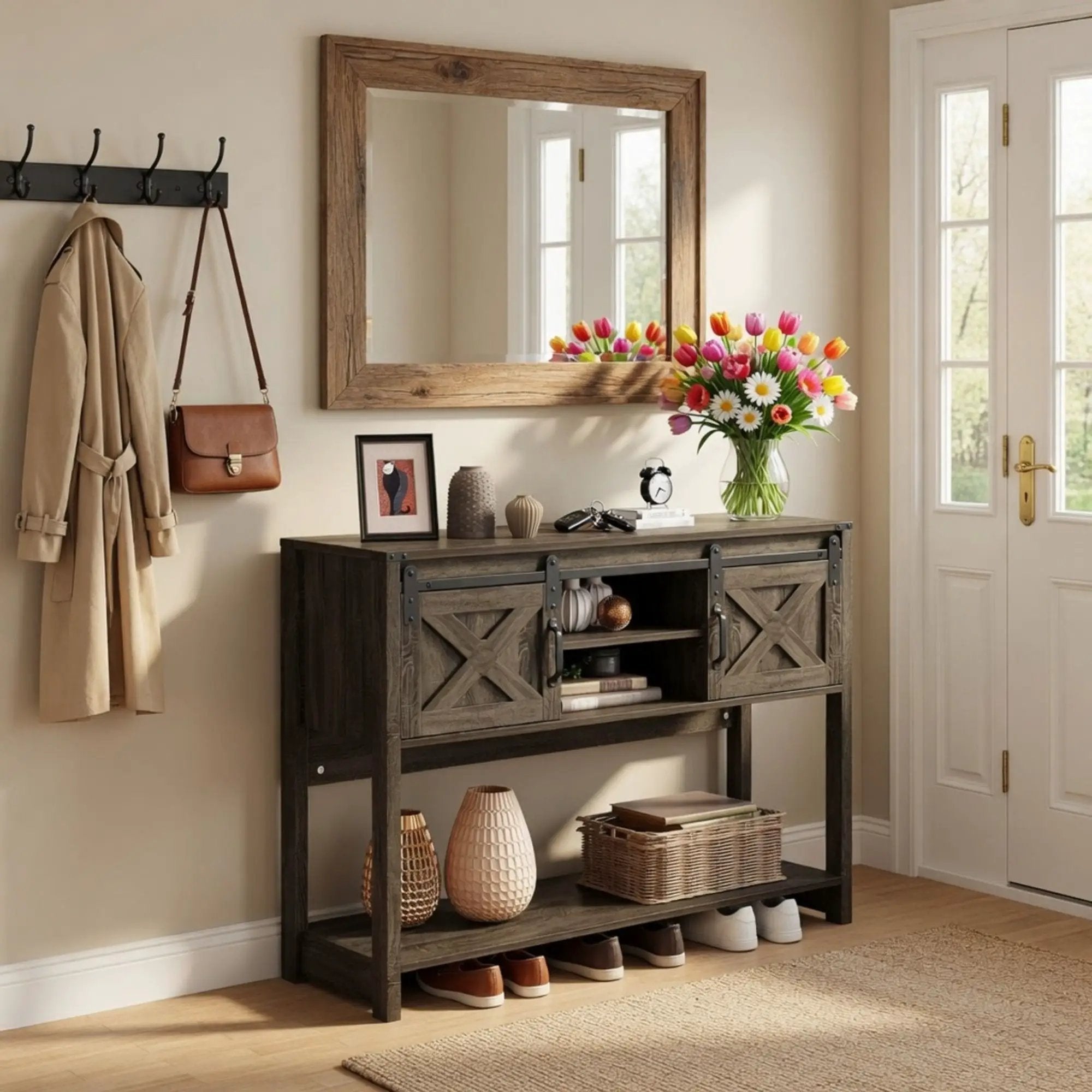 Farmhouse Entryway Table With Sliding Barn Door by HouseOfZazla