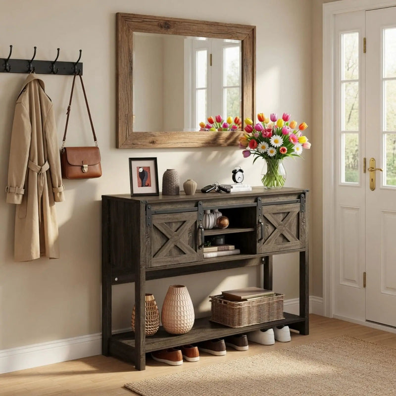 Farmhouse Entryway Table With Sliding Barn Door by HouseOfZazla