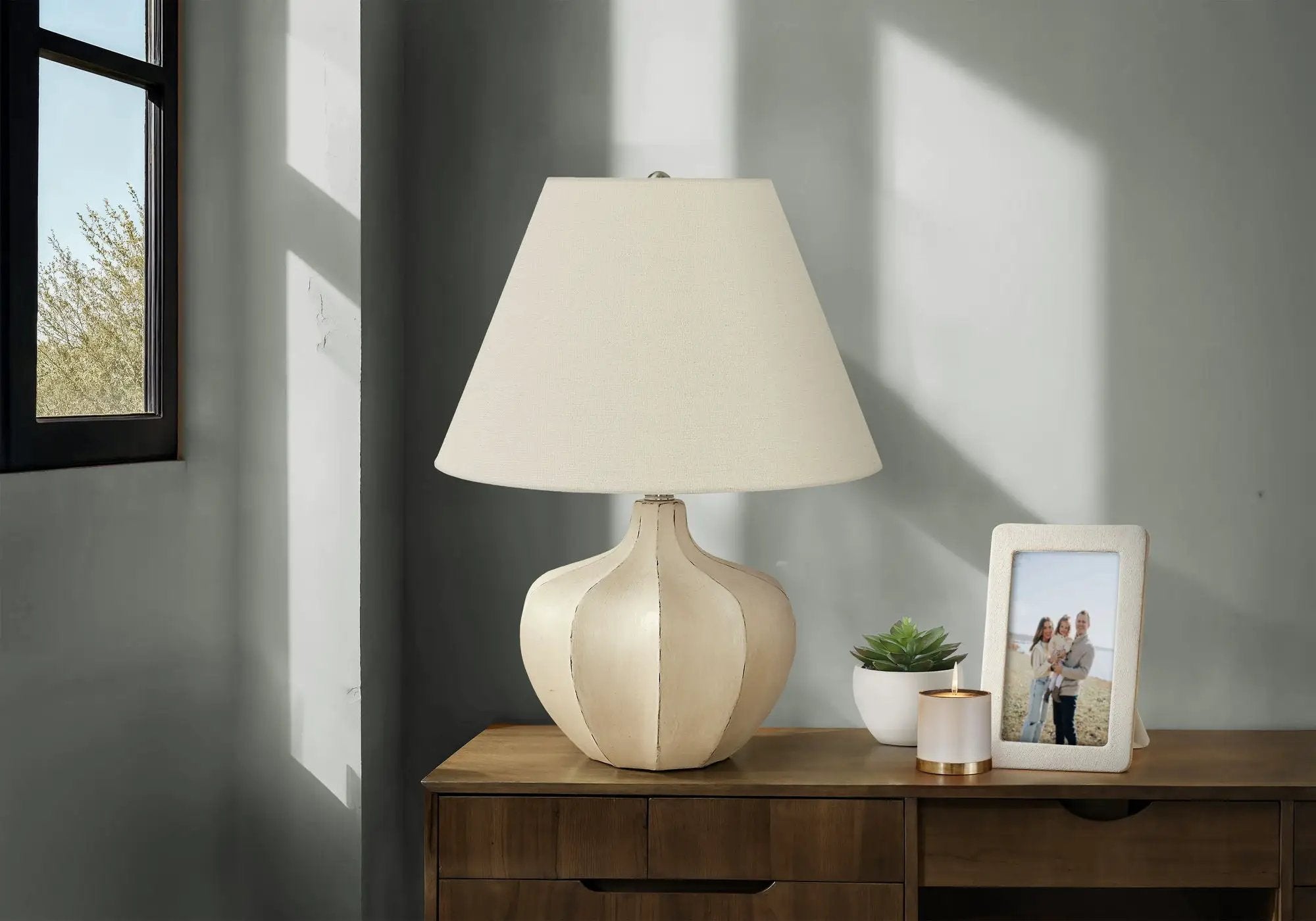 Resin Transitional Lighting, Table Lamp - Cream by Unique Piece Furniture