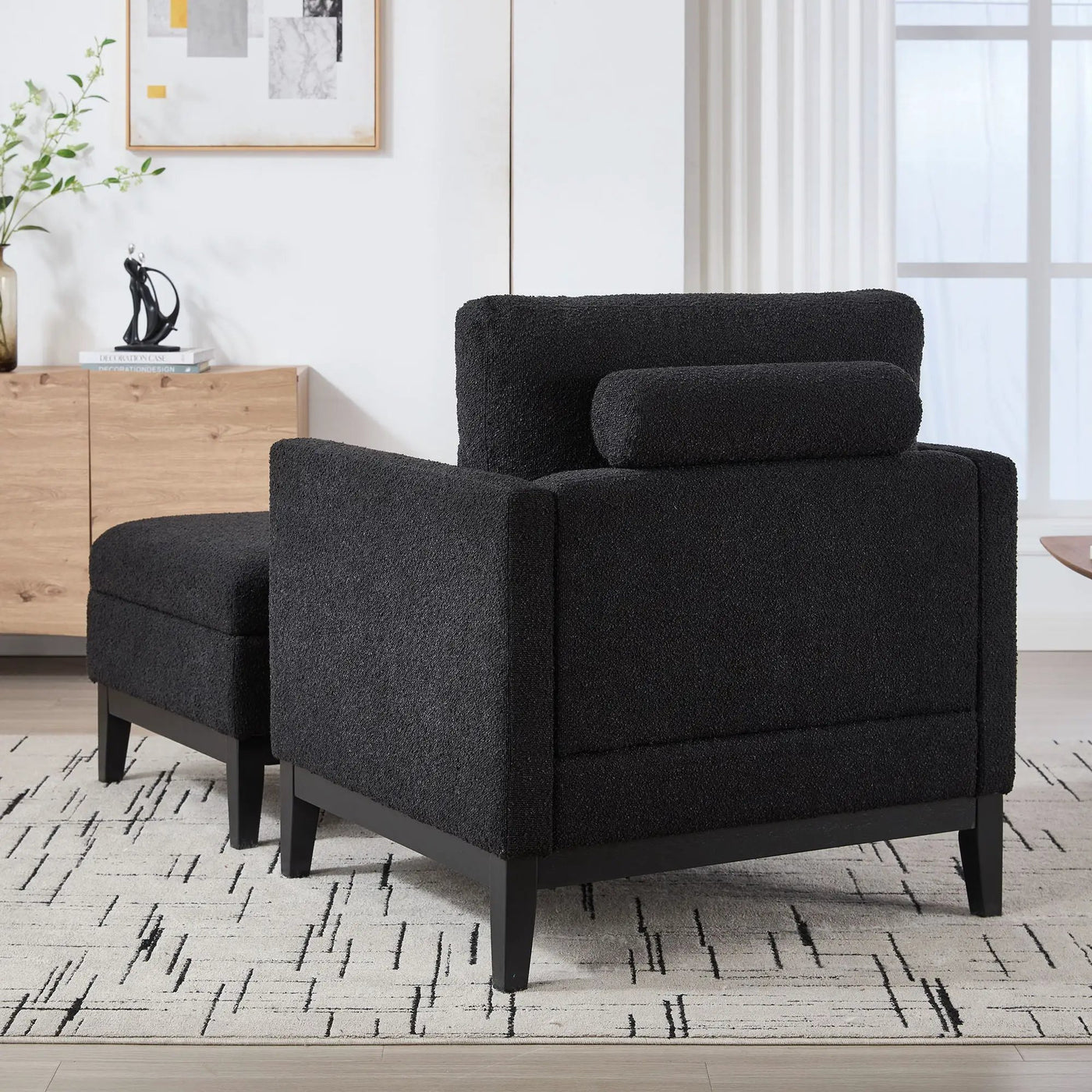 Farmhouse Upholstered Accent Chair With Ottoman, Reversible Lid Coffee Table by Unique Piece Furniture