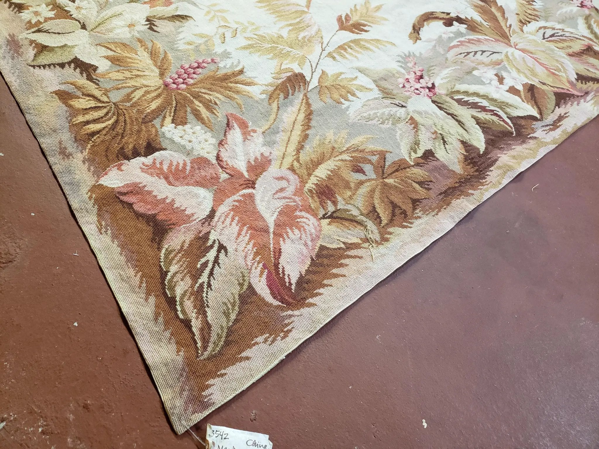 7' 7" x 9' 8" Needlepoint Rug Floral Beige Flat Weave Carpet 8x10 Handmade New Area Rug by Jewel Rugs