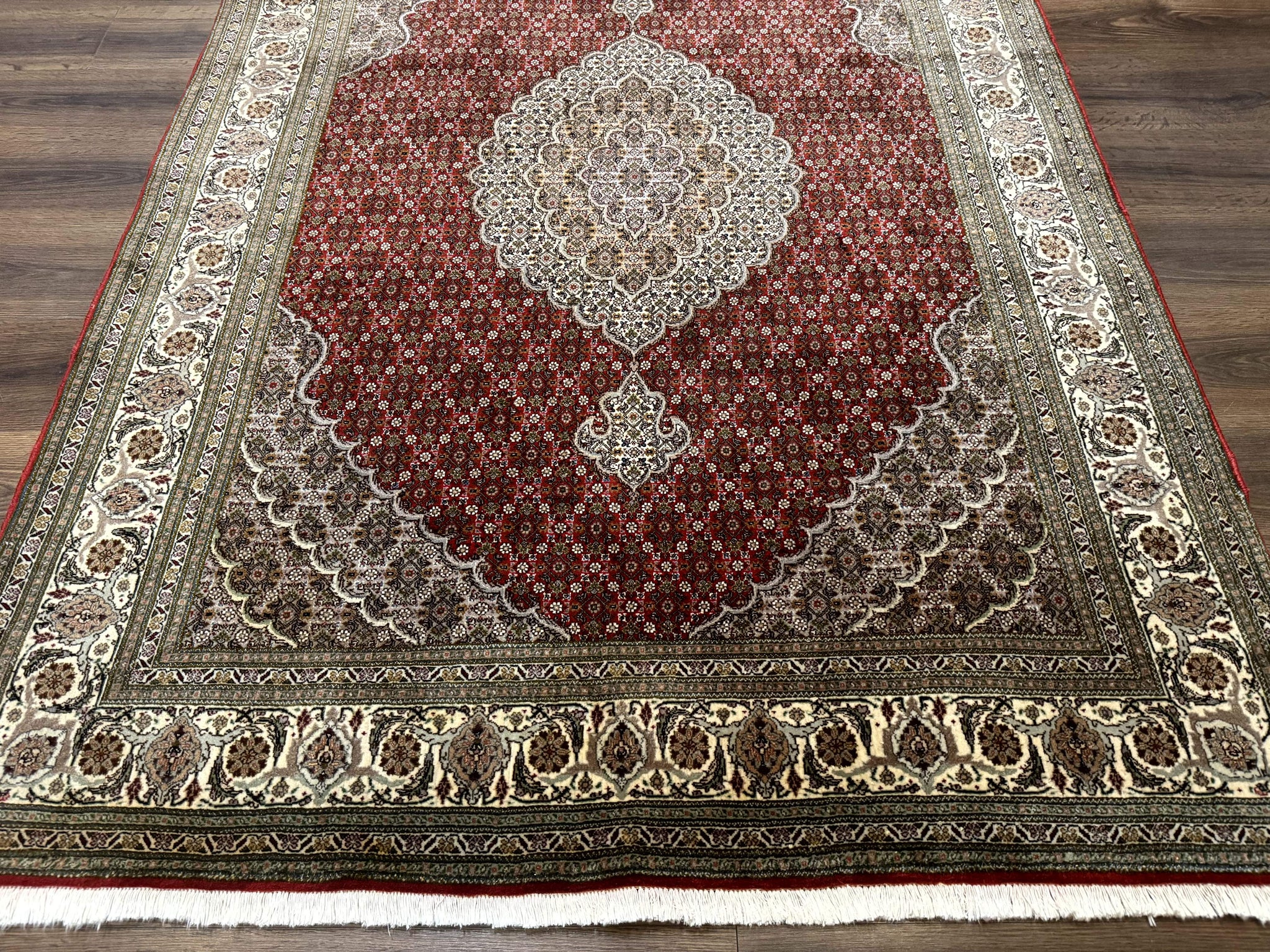 Persian Rug 5x7, Very Fine 330 KPSI, Red and Ivory, Herati Mahi Pattern, Wool & Silk by Jewel Rugs