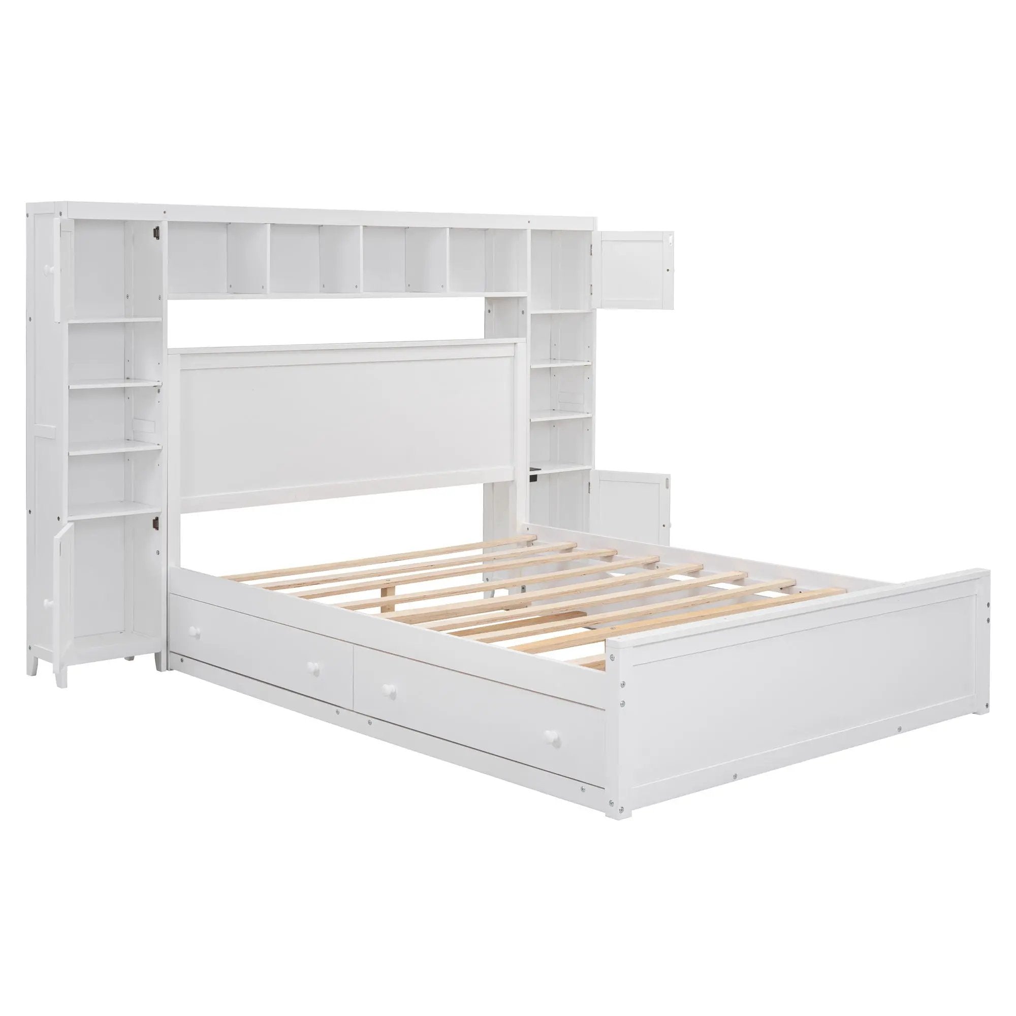 Bed With All In One Cabinet, Shelf And Sockets, Twin Long Trundle by Unique Piece Furniture