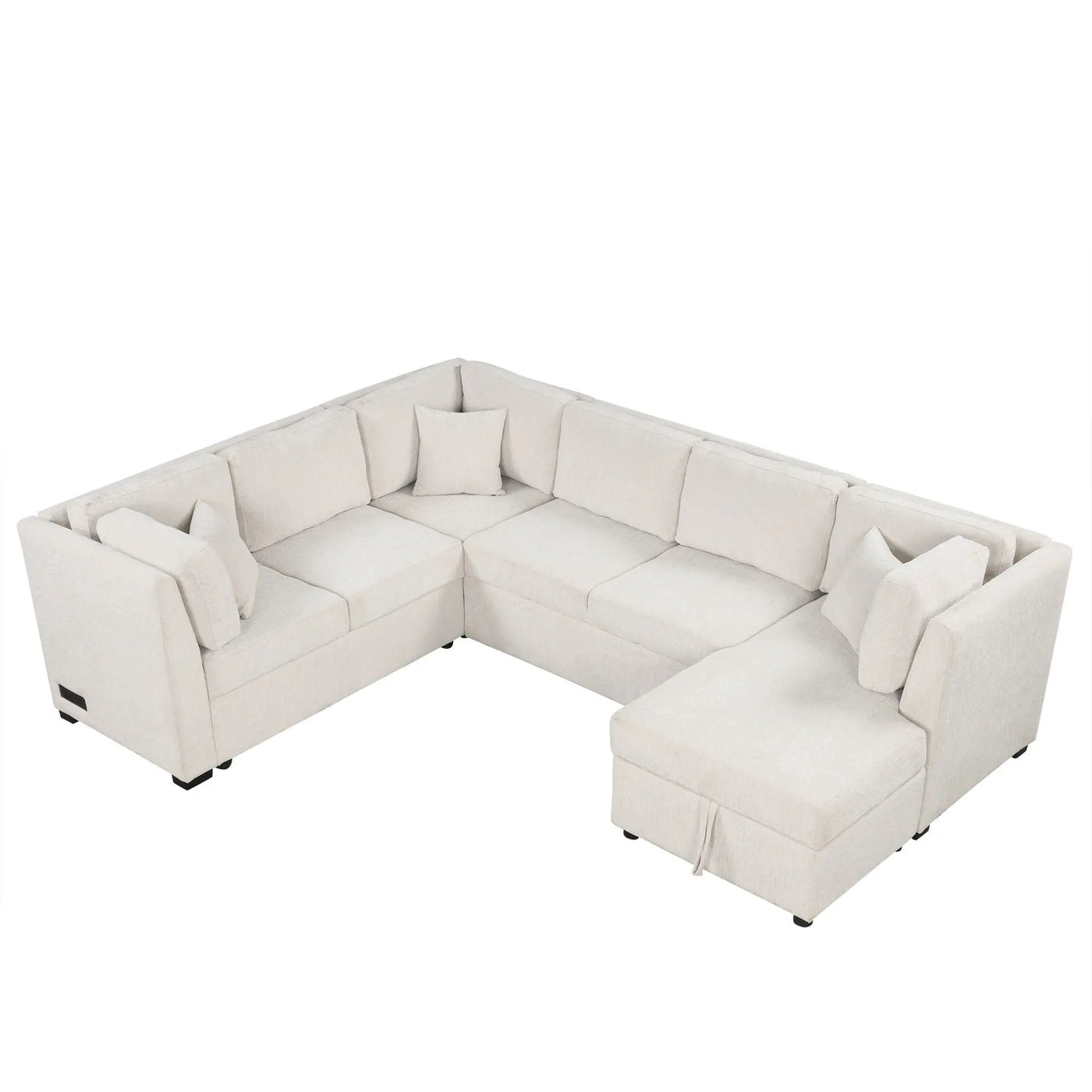 U-Shaped Sectional Sofa Pull Out Sofa Bed With Two USB Ports, Two Power Sockets, Three Back Pillows And A Storage Chaise For Living Room by HouseOfZazla