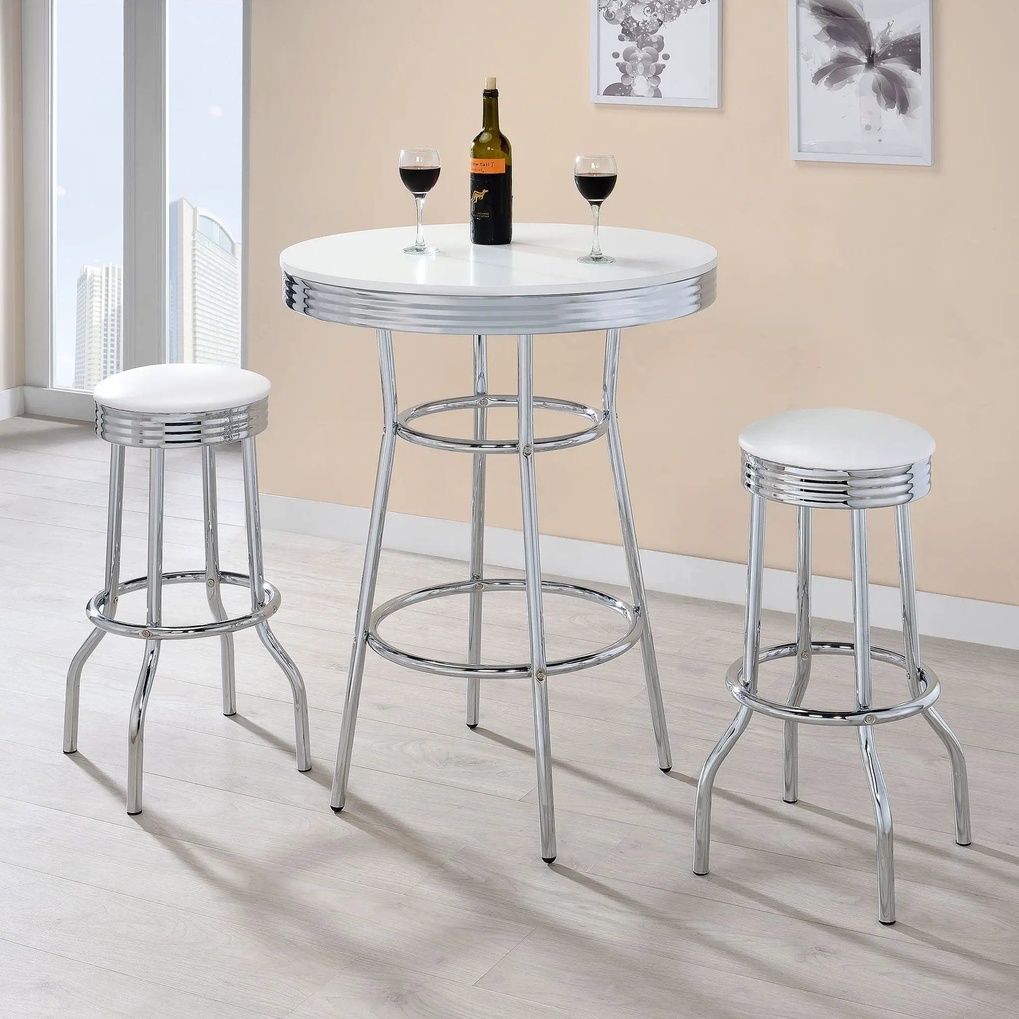 Retro Upholstered Metal Swivel Bar Stool White (Set of 2) by Unique Piece Furniture