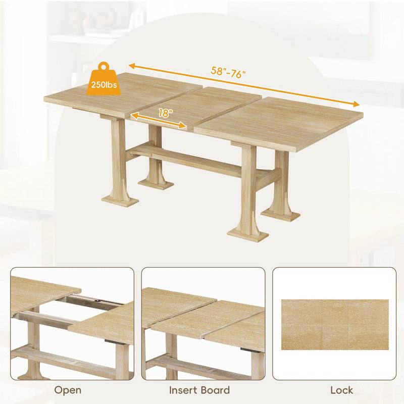 TOPMAX Farmhouse 6-Piece Extendable Dining Table Set by HouseOfZazla