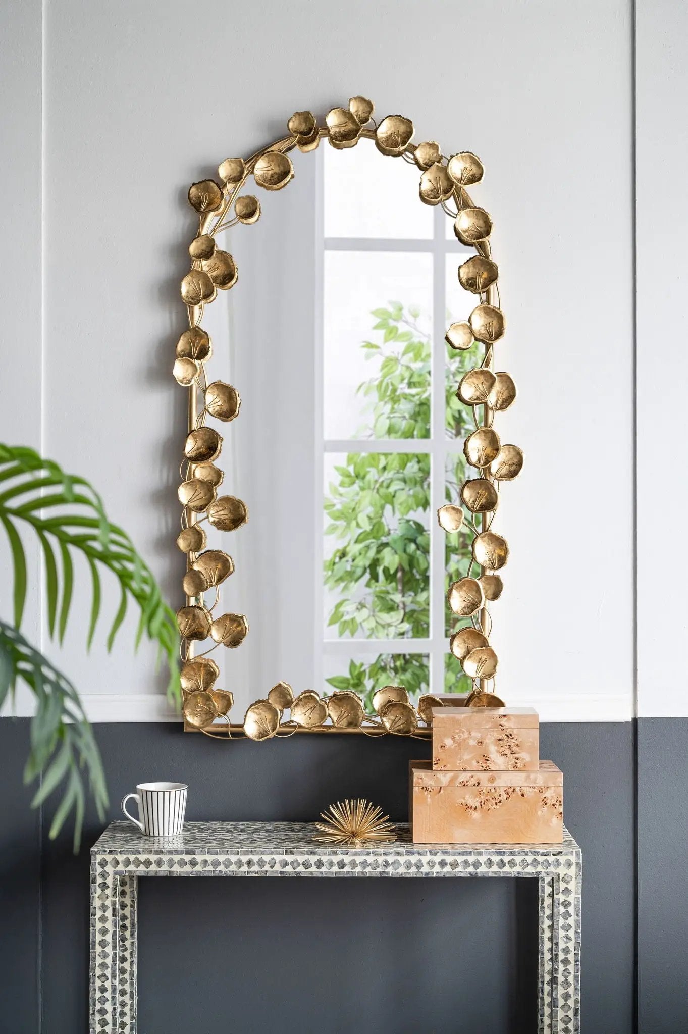 Full Length Arched Wall Mirror With en Leaf Accents Decorative Mirror For Living Room Bedroom - Gold by HouseOfZazla