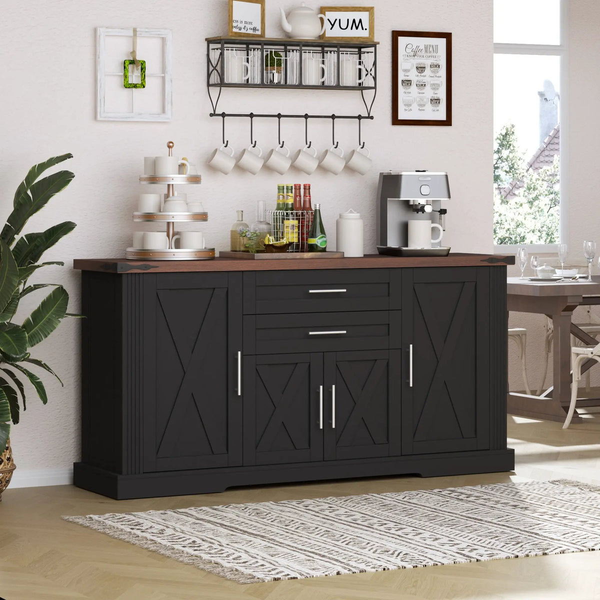63" Farmhouse Barn Door Storage Cabinet with 2 Drawers