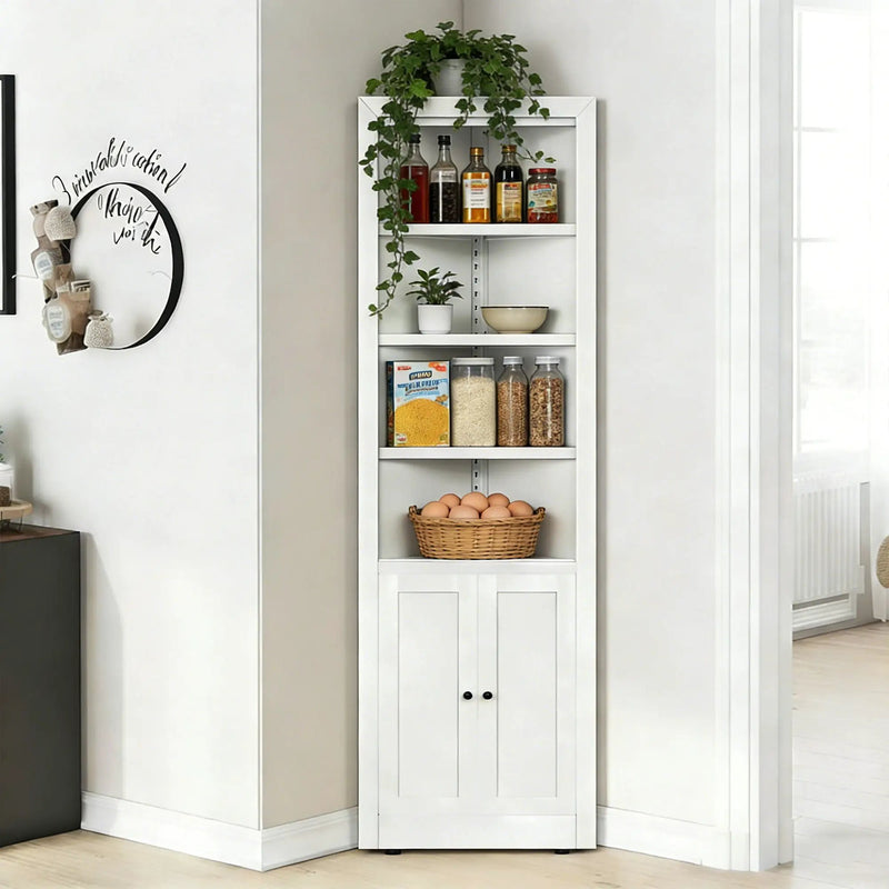 Tall Corner Storage Cabinet With 2 Doors, 5-Tier With Adjustable Shelve, Freestanding - White by Unique Piece Furniture