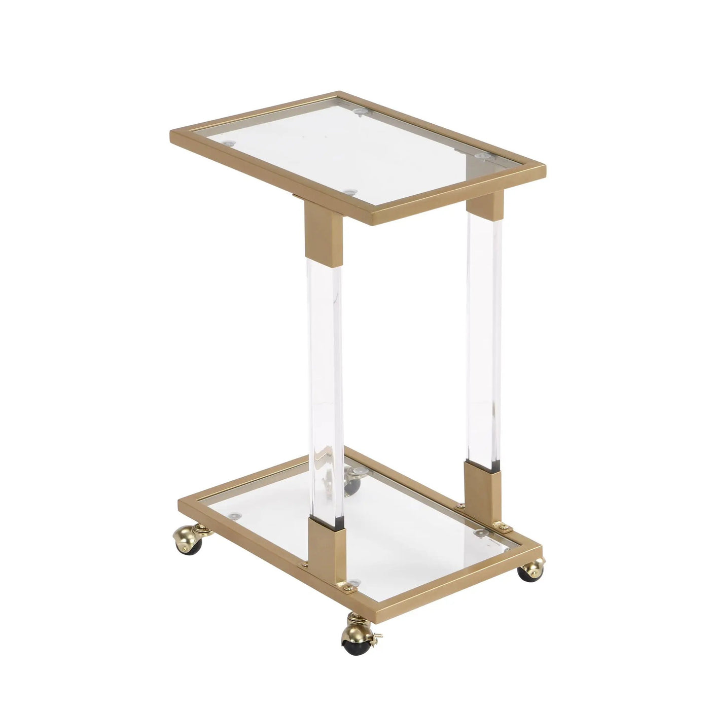 Side Table, Sofa Table, Glass Top C Shape Square Table With Metal Base For Living Room, Bedroom, Balcony Home And Office by Unique Piece Furniture