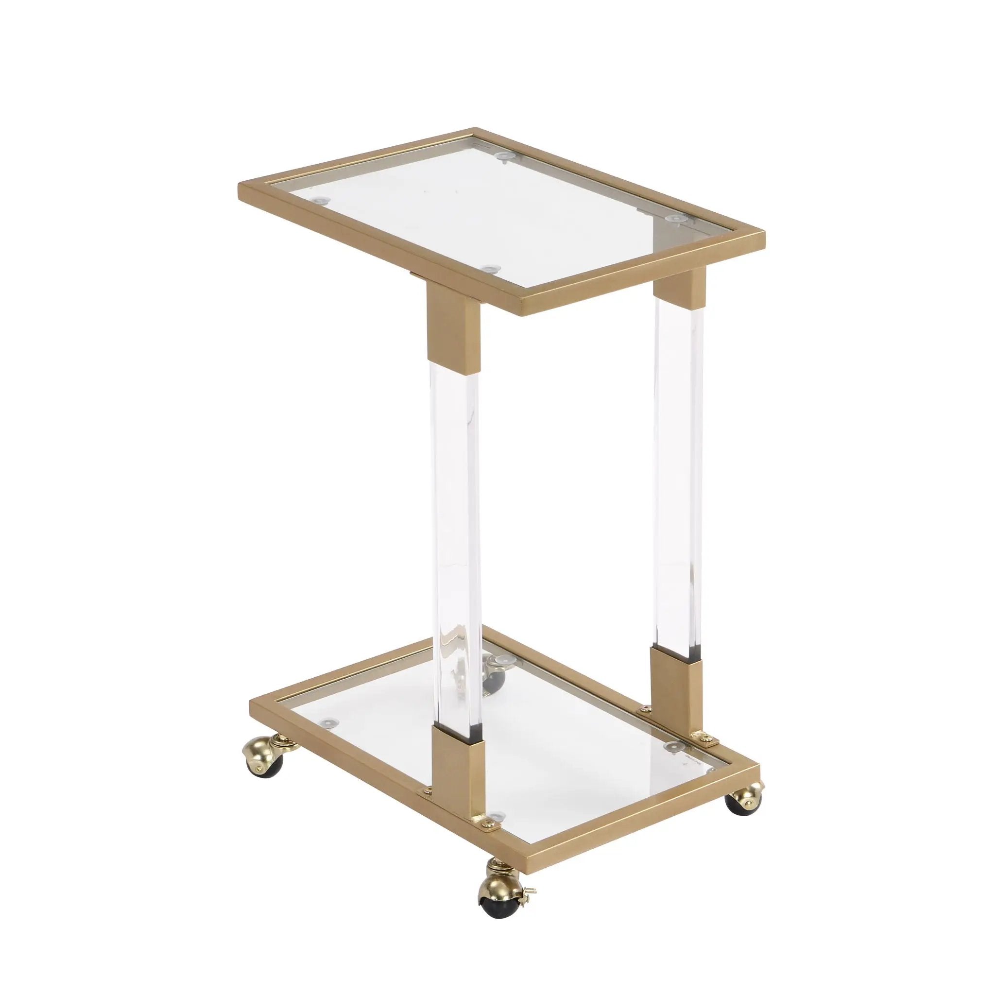 Side Table, Sofa Table, Glass Top C Shape Square Table With Metal Base For Living Room, Bedroom, Balcony Home And Office by Unique Piece Furniture
