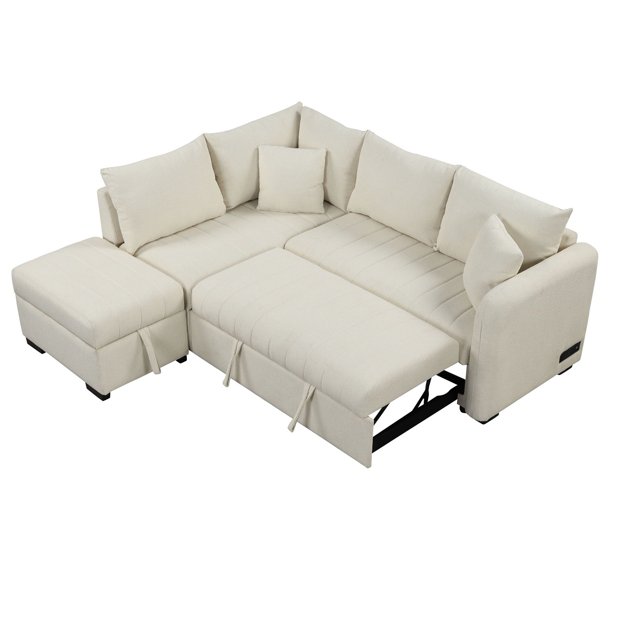 L-Shaped Sectional Pull Out Sofa Bed Sleeper Sofa With Two USB Ports, Two Power Sockets And A Movable Storage Ottoman by HouseOfZazla