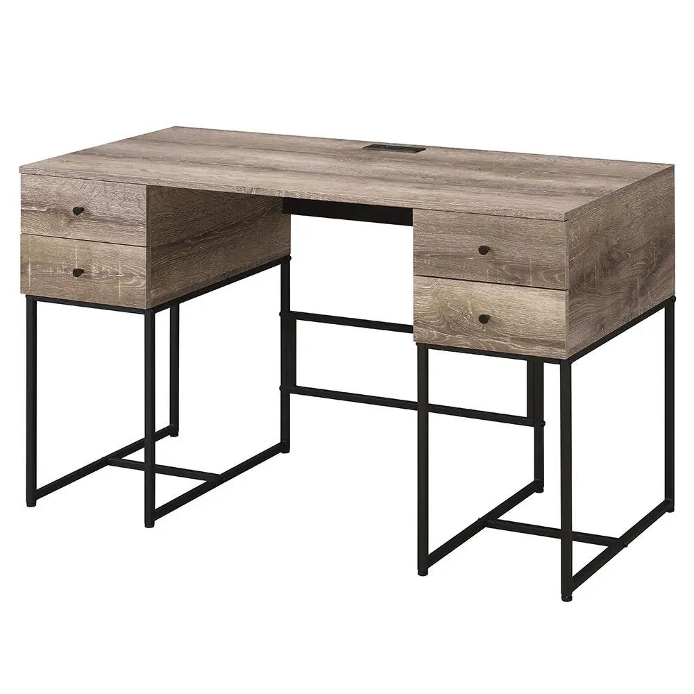 Desirre - Writing Desk With USB - Rustic Oak & Black by Unique Piece Furniture