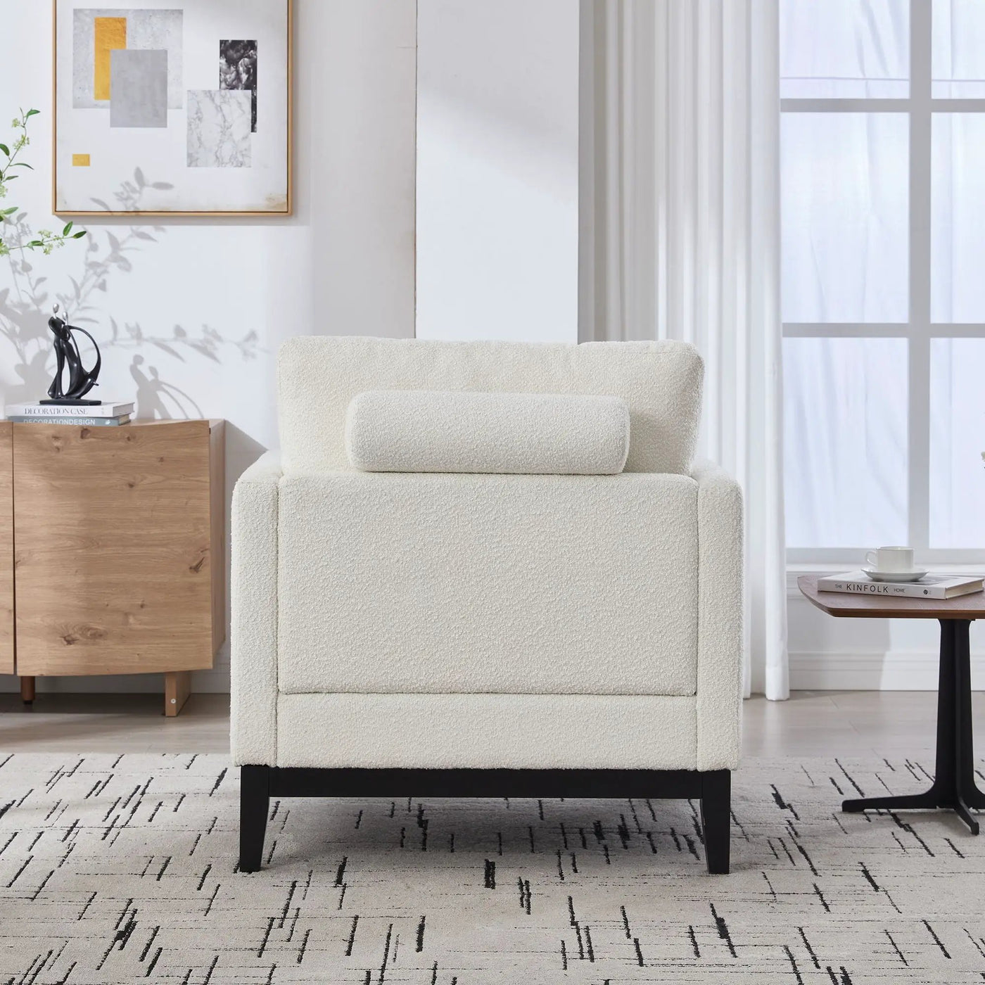 Wide Modern Farmhouse Performance Accent Chair With Legs, Wood Base by Unique Piece Furniture