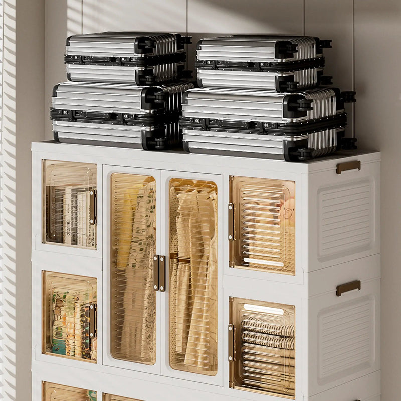 Portable Wardrobe Closet Storage Organizer For Clothes With Magnetic Doors, 12 Cubes & 2 Hanging Rods - White by Unique Piece Furniture
