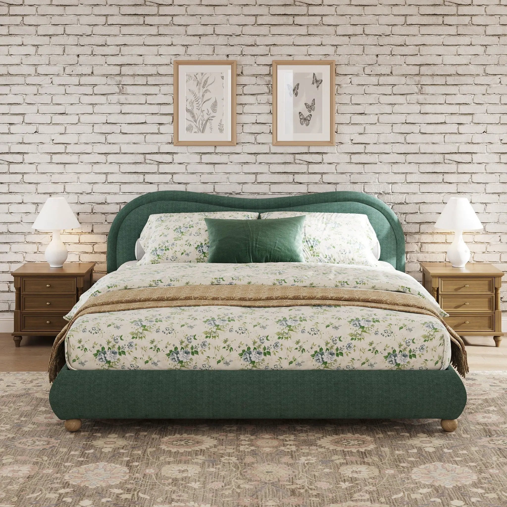 Upholstered Platform Bed Frame With Curved Headboard by HouseOfZazla