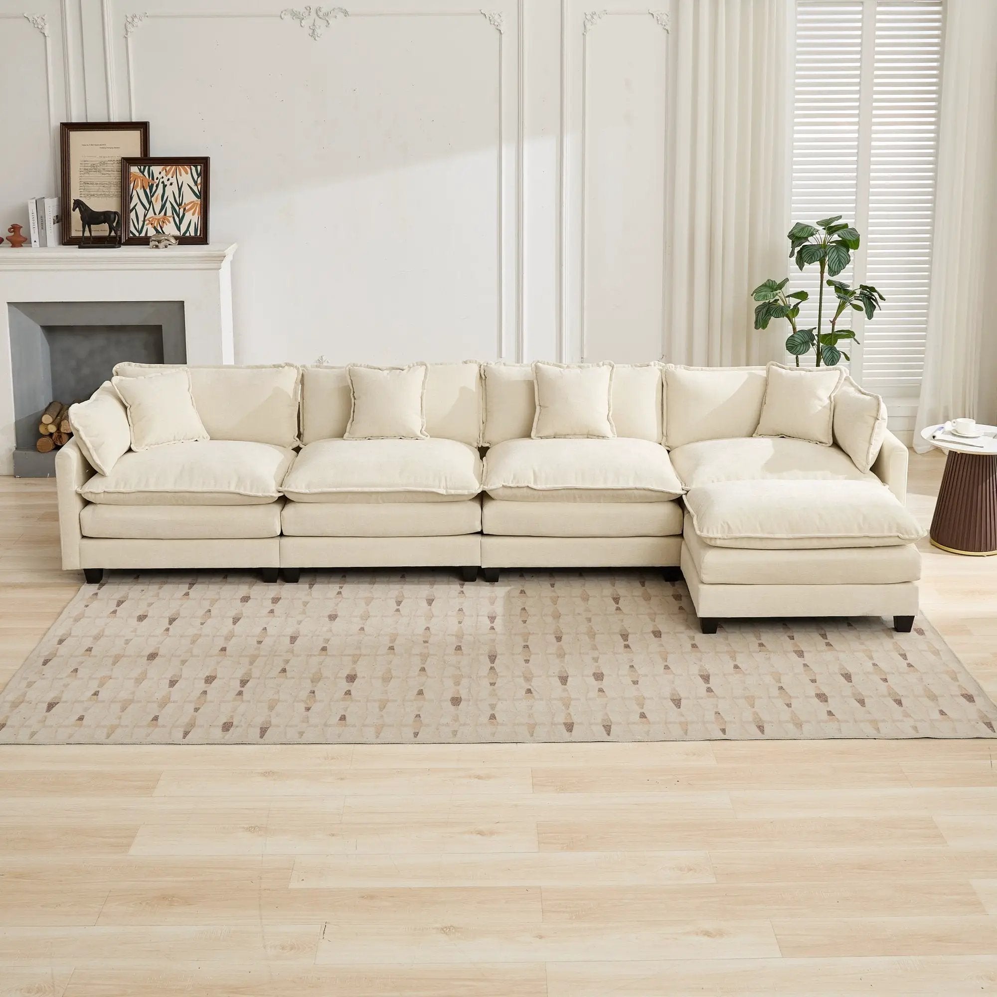 Cloud 4 Seats Sofa (Ottoman is not included) with Chenille Fabric in Beige by BLAKHOM