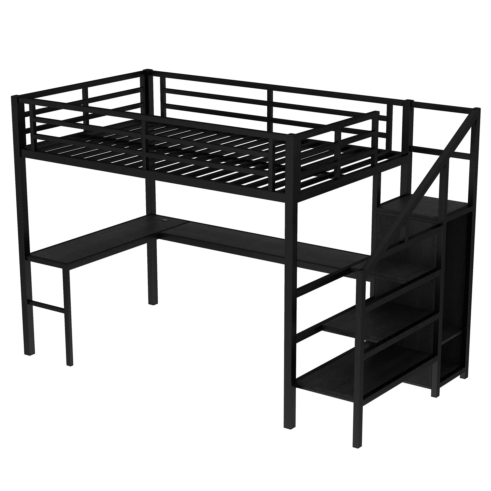 Full Size Loft Bed with L-Shaped Desk and USB by HouseOfZazla
