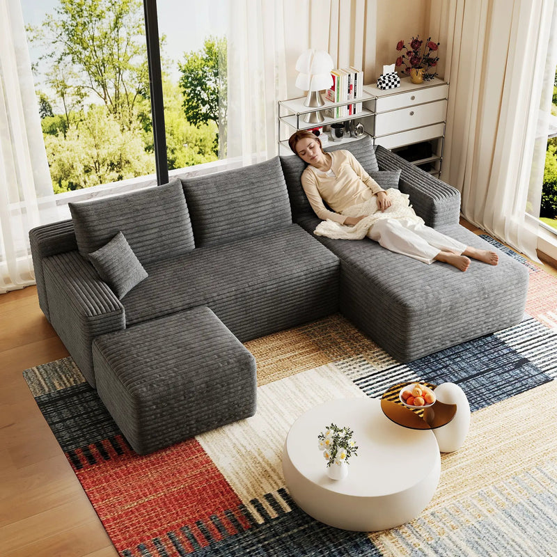 95" Cloud Sectional Sofa with Ottoman by HouseOfZazla