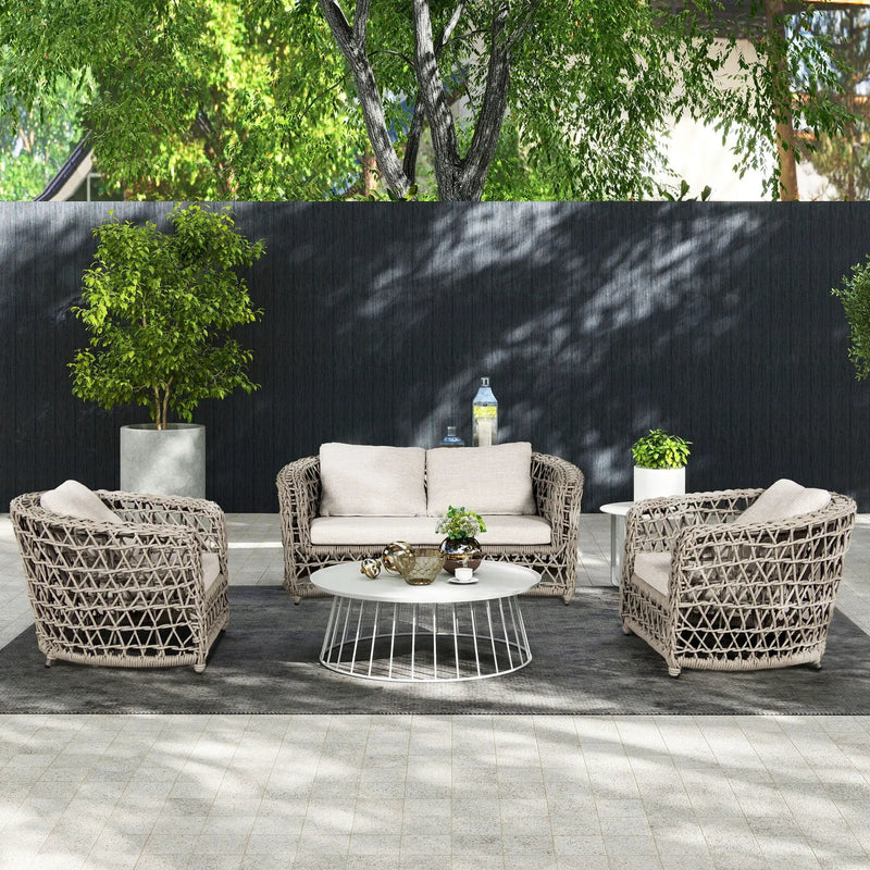 Everly - Frame Barrel Deep Seating Patio Loveseat Sofa Axroma Olefin - Oat Beige by Unique Piece Furniture