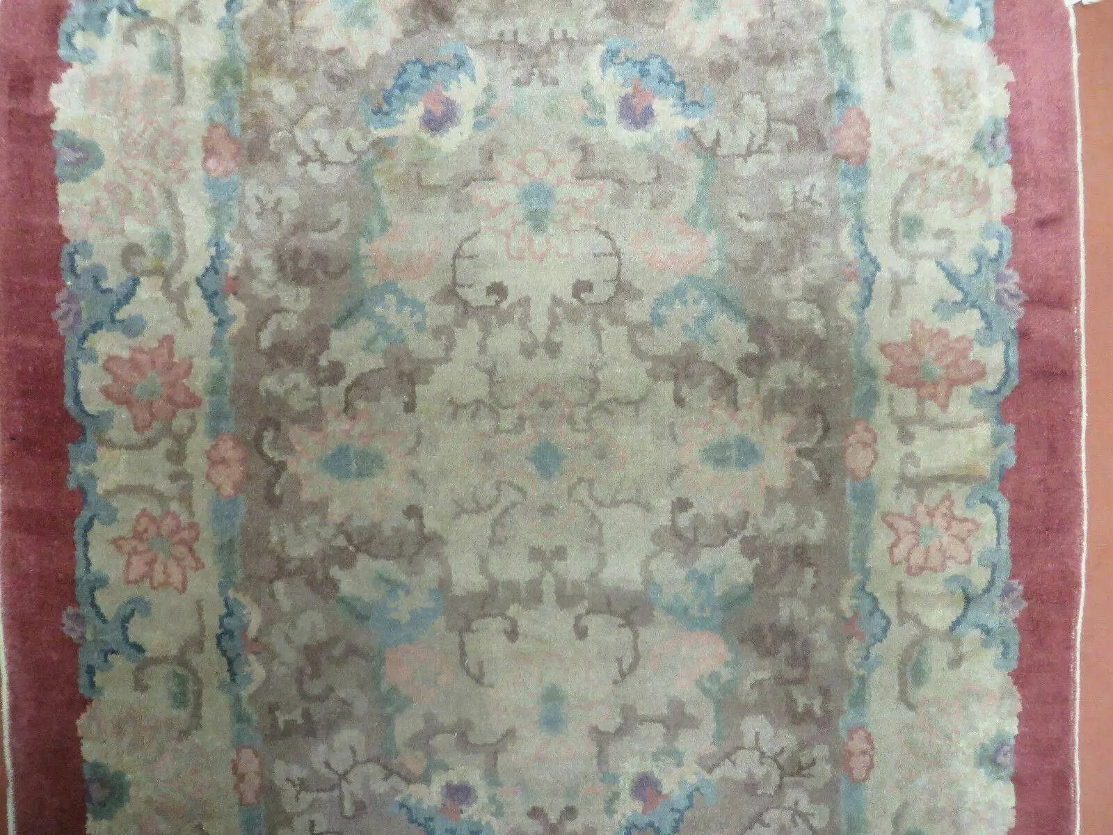 Oval Chinese Art Deco Rug 3x5 Vintage Wool Carpet by Jewel Rugs