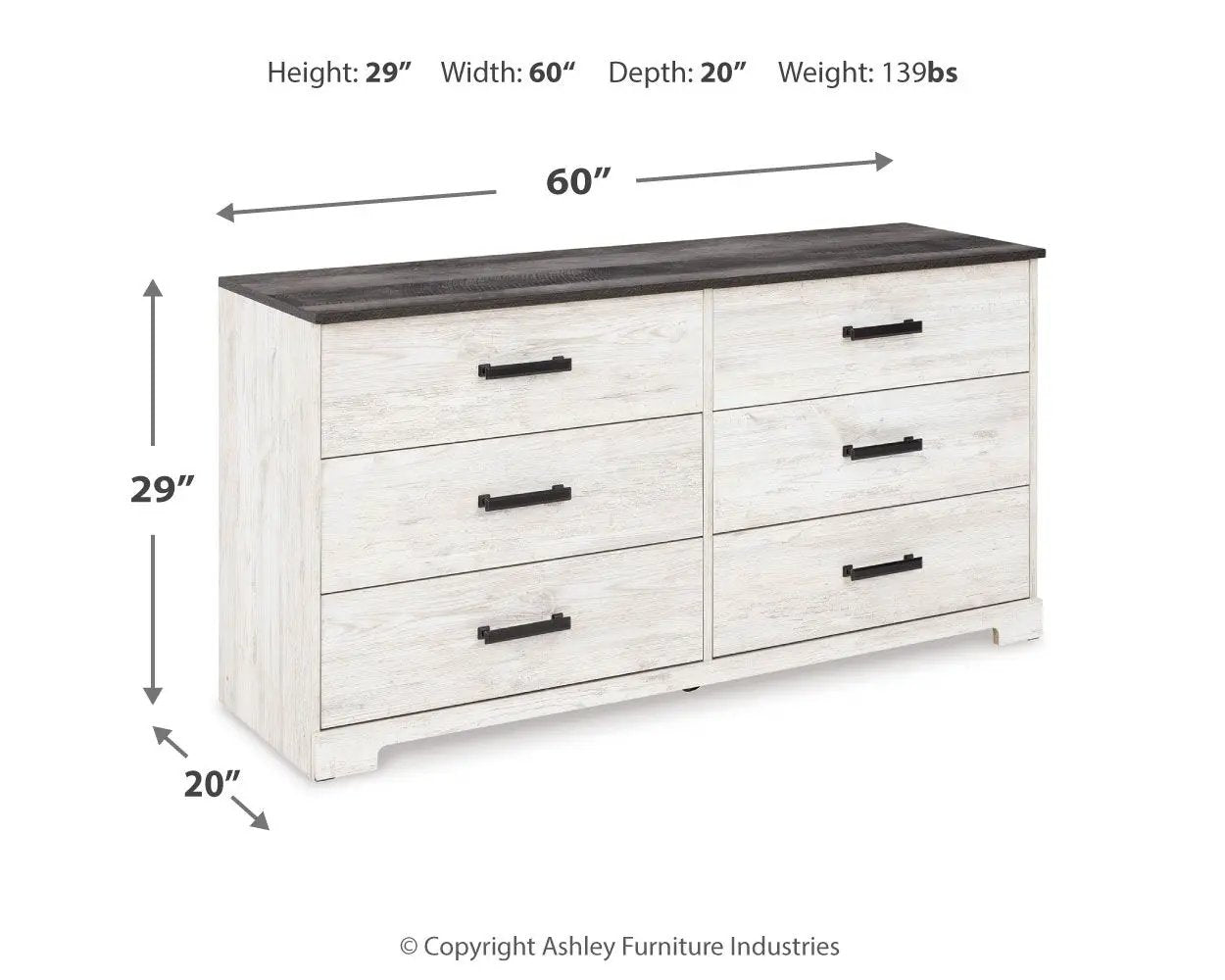 Shawburn - Six Drawer Dresser - Pewter-tone pulls - White / Black / Gray by Unique Piece Furniture