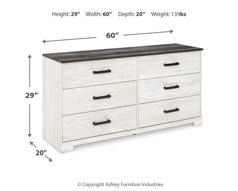 Shawburn - Six Drawer Dresser - Pewter-tone pulls - White / Black / Gray by Unique Piece Furniture