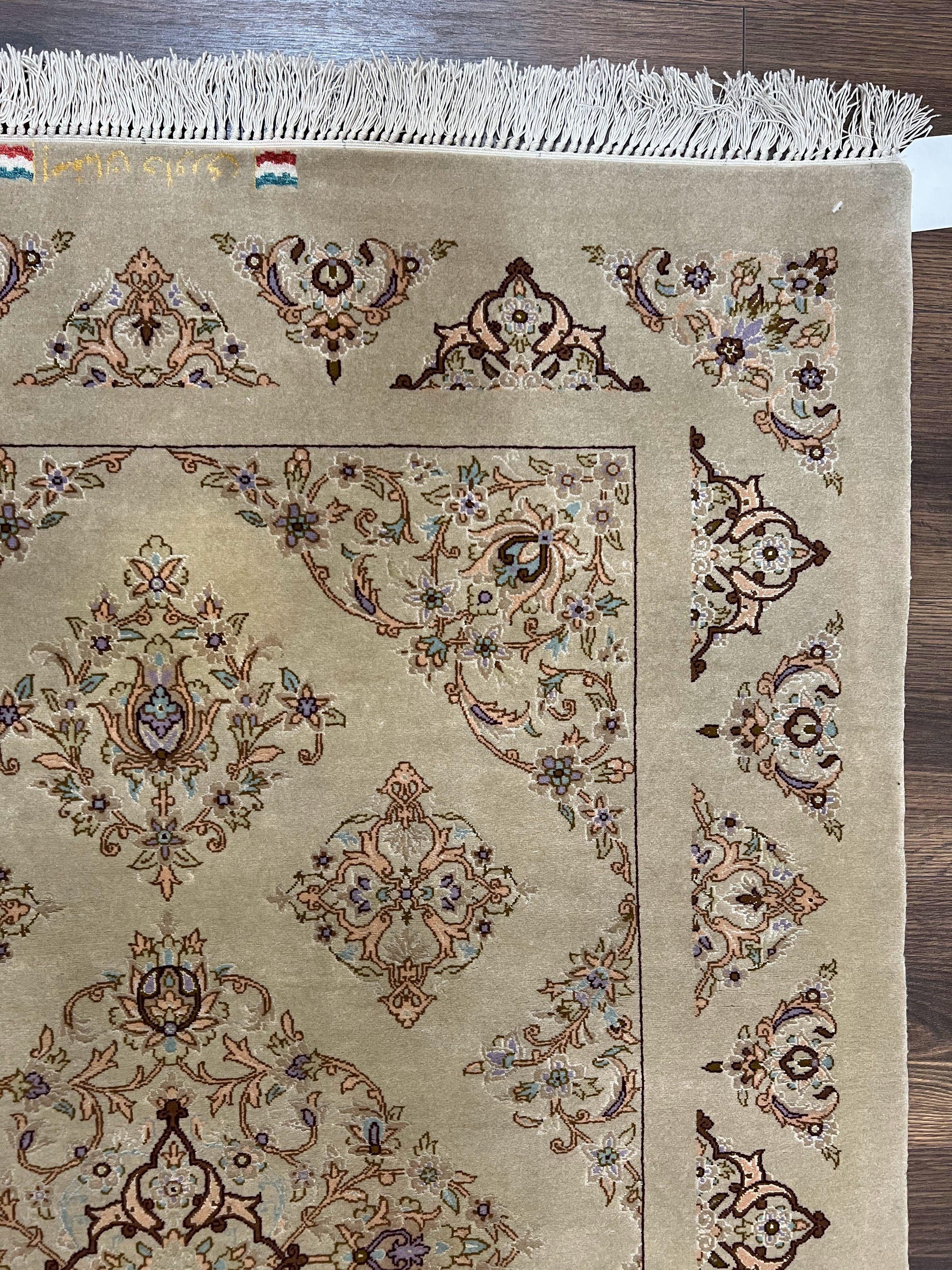 Very Fine Persian Isfahan Rug 3x5 ft with Signature, Kork Wool on Silk Foundation, Gray-Taupe Vintage Hand Knotted Oriental Carpet, 60 Raj 460 KPSI by Jewel Rugs