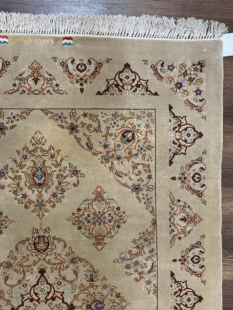Very Fine Persian Isfahan Rug 3x5 ft with Signature, Kork Wool on Silk Foundation, Gray-Taupe Vintage Hand Knotted Oriental Carpet, 60 Raj 460 KPSI by Jewel Rugs