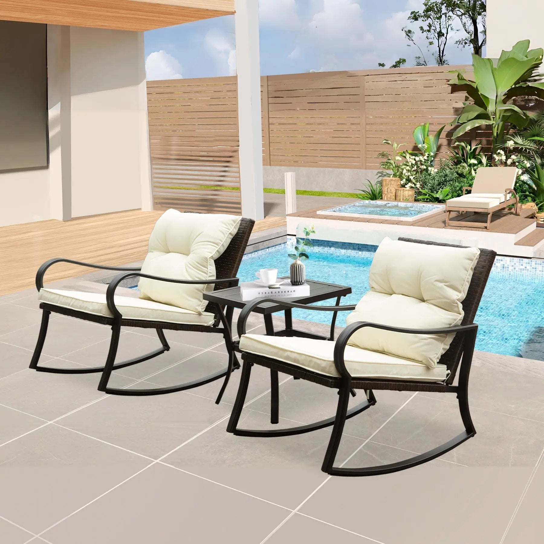 Metal 2 - Person Outdoor Patio Rocking Seating Group with Cushions by HouseOfZazla
