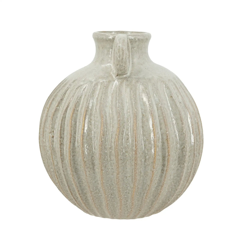 9x9x10' Decorative Round Ceramic Flower Vase with Small Handles and Textured Motif, Gold by HouseOfZazla