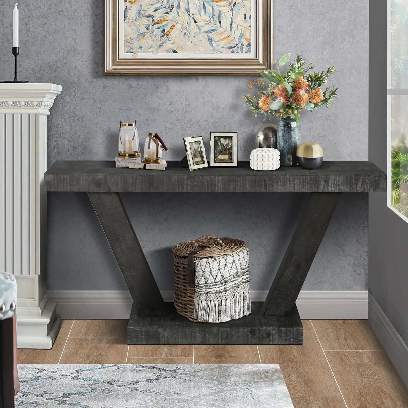 Vintage Distressed Wood Entryway Bench With 2 Tier Storage Cabinet by HouseOfZazla