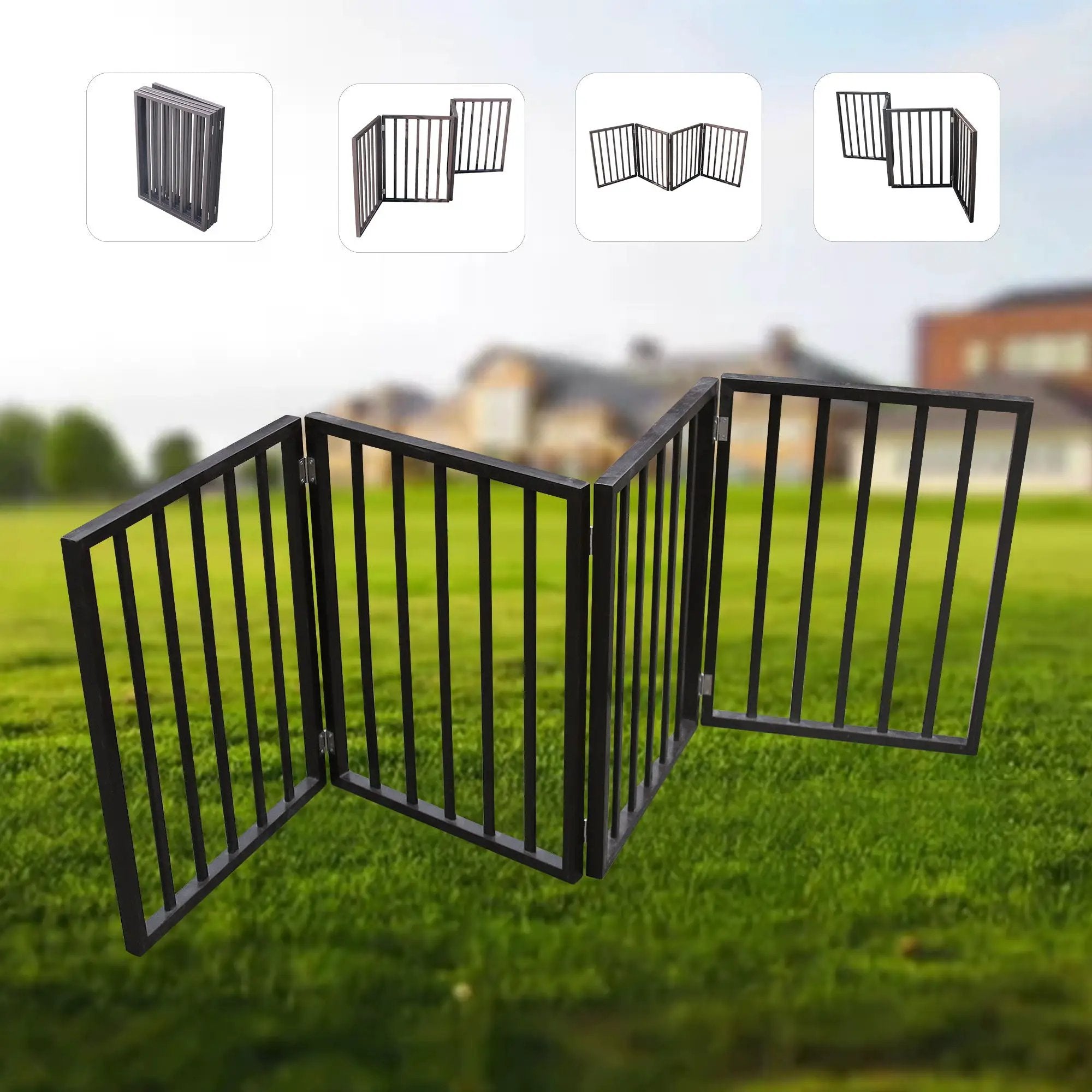 Pet Gate Dog Gate For Doorways, Stairs Or House Freestanding, Folding - Dark Brown by HouseOfZazla