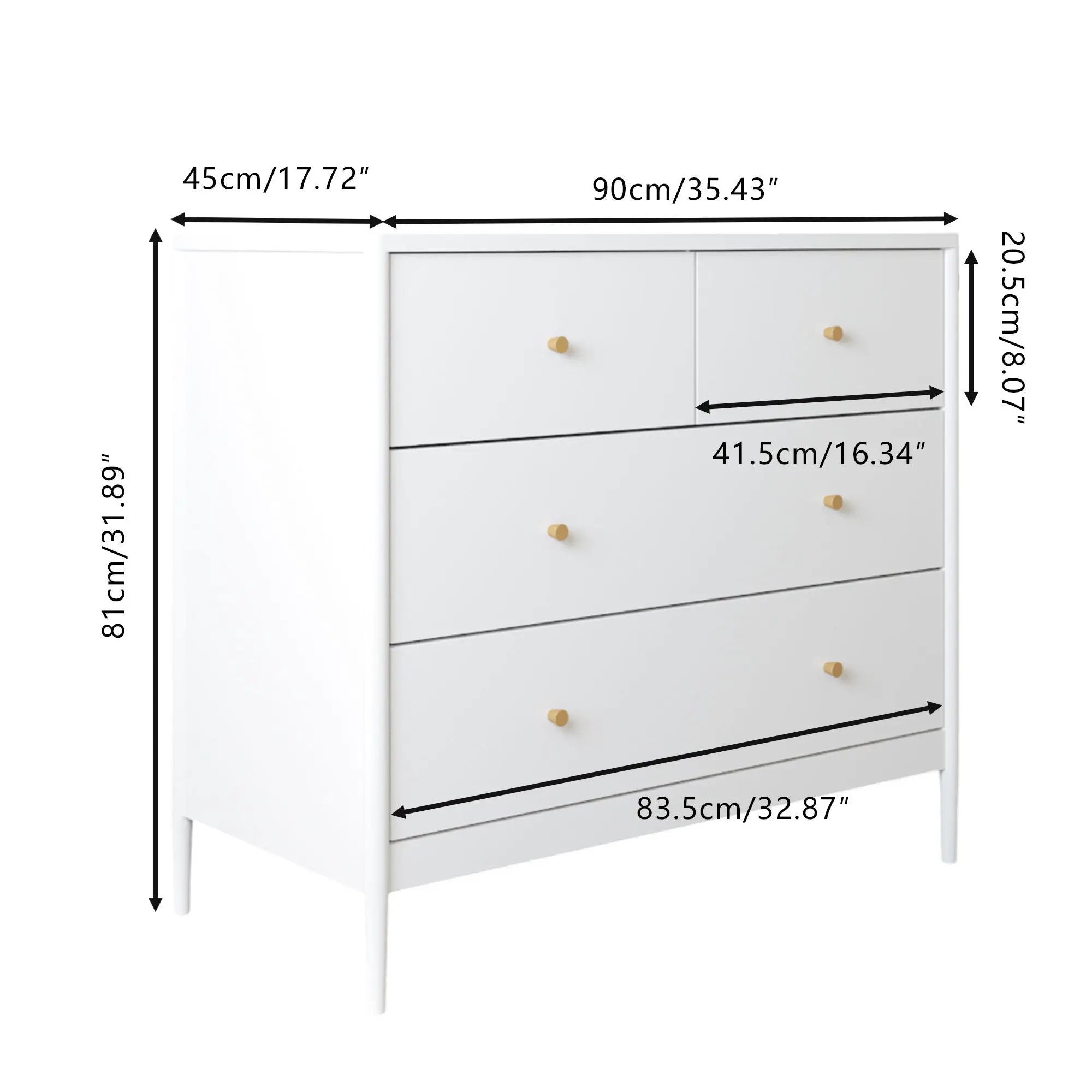 4 Drawer Kids Dresser With Antique Brass Pulls - White by Unique Piece Furniture