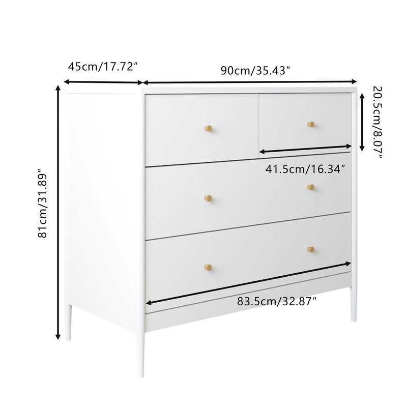 4 Drawer Kids Dresser With Antique Brass Pulls - White by Unique Piece Furniture