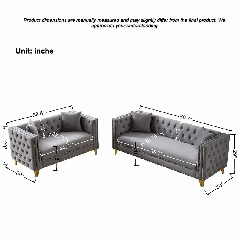 Deep Seat Sofa With Button Nailhead, Square Arm Couches by Unique Piece Furniture