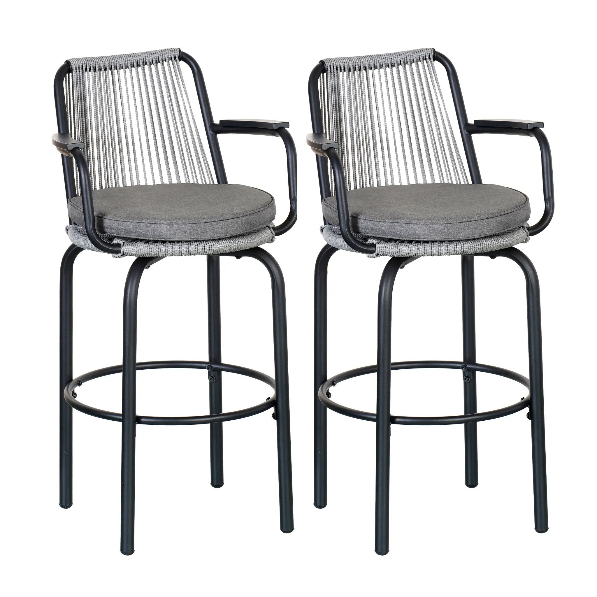 Outdoor Patio Bar Stools 29"H Set of 2, Modern Woven Rattan Rope Bar Height Chair by HouseOfZazla