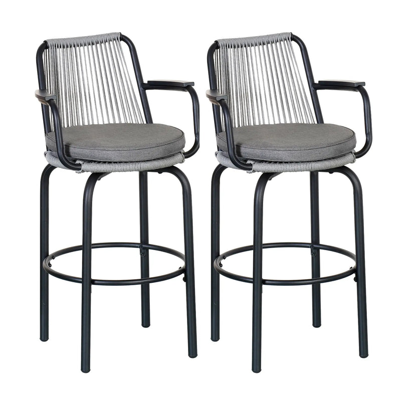 Outdoor Patio Bar Stools 29"H Set of 2, Modern Woven Rattan Rope Bar Height Chair by HouseOfZazla