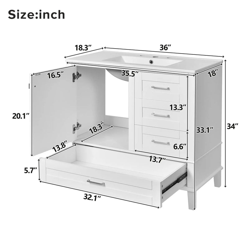 Bathroom Vanity, Modern Bathroom Cabinet With Sink Combo Set, Bathroom Storage Cabinet With A Soft Closing Door And 3 Drawers, Solid Wood Frame by Unique Piece Furniture