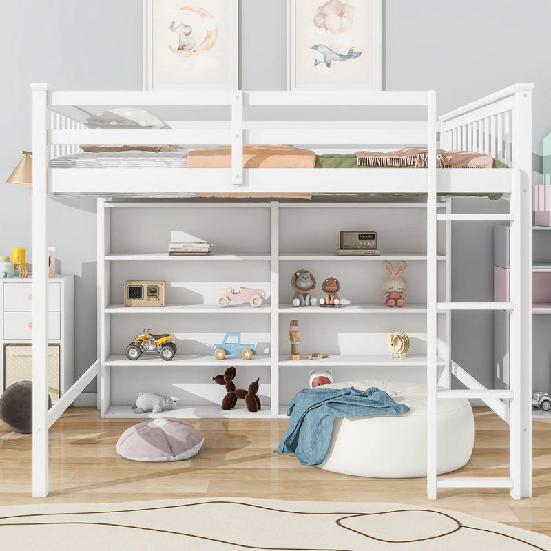 Loft Bed With 8 Open Storage Shelves And Built In Ladder by HouseOfZazla