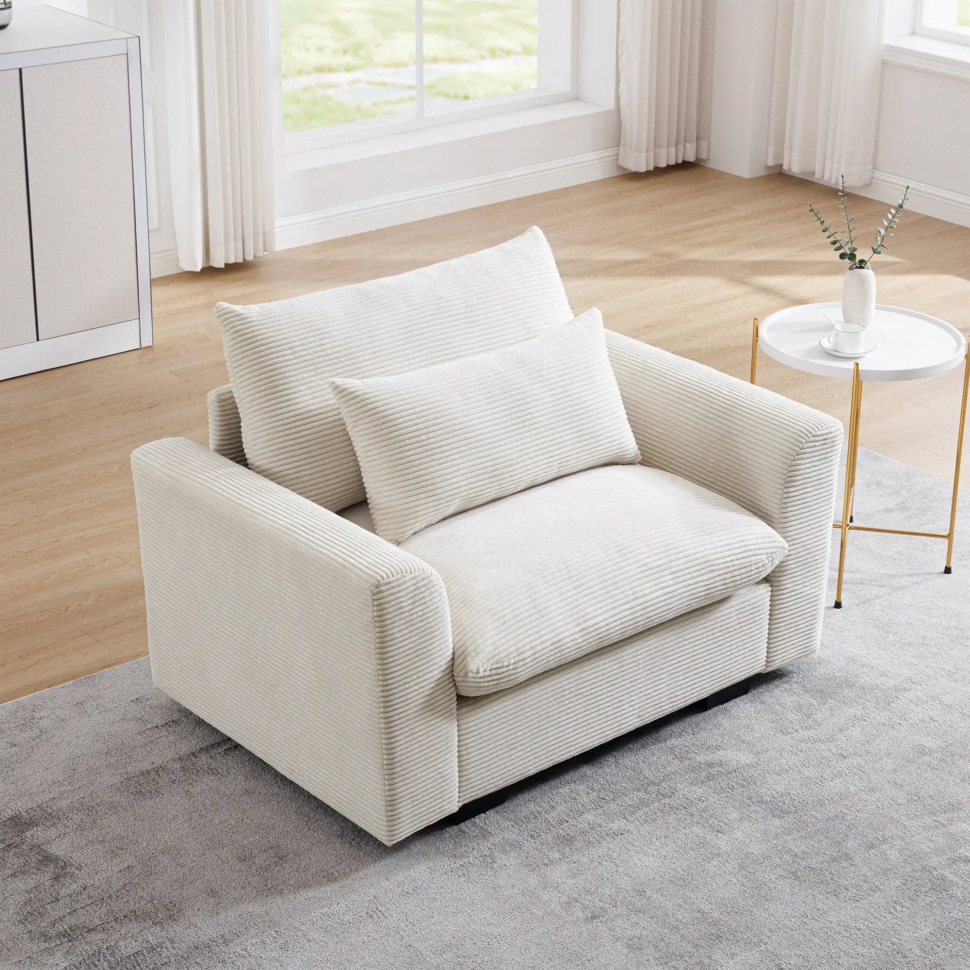 Beige Corduroy Deep Seat Single Sofa Accent Chair by HouseOfZazla
