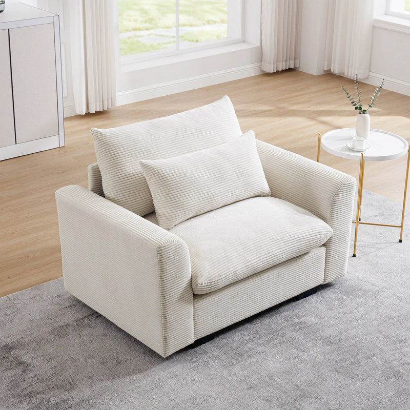 Beige Corduroy Deep Seat Single Sofa Accent Chair by HouseOfZazla