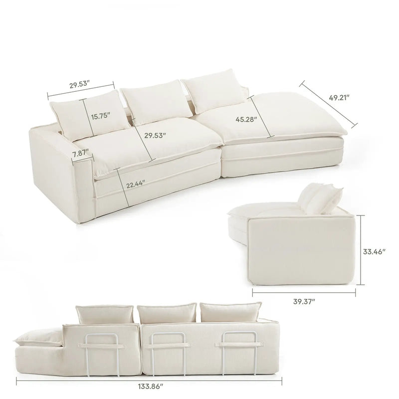 Modern Minimalist Modular Sectional Sofa With Deep Seats And Right Facing Chaise by HouseOfZazla