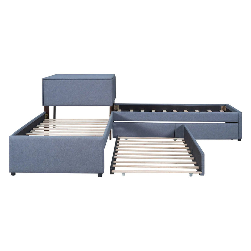 L Shaped Upholstered Platform Bed With Trundle And 2 Drawers Linked With Built In Desk by Unique Piece Furniture