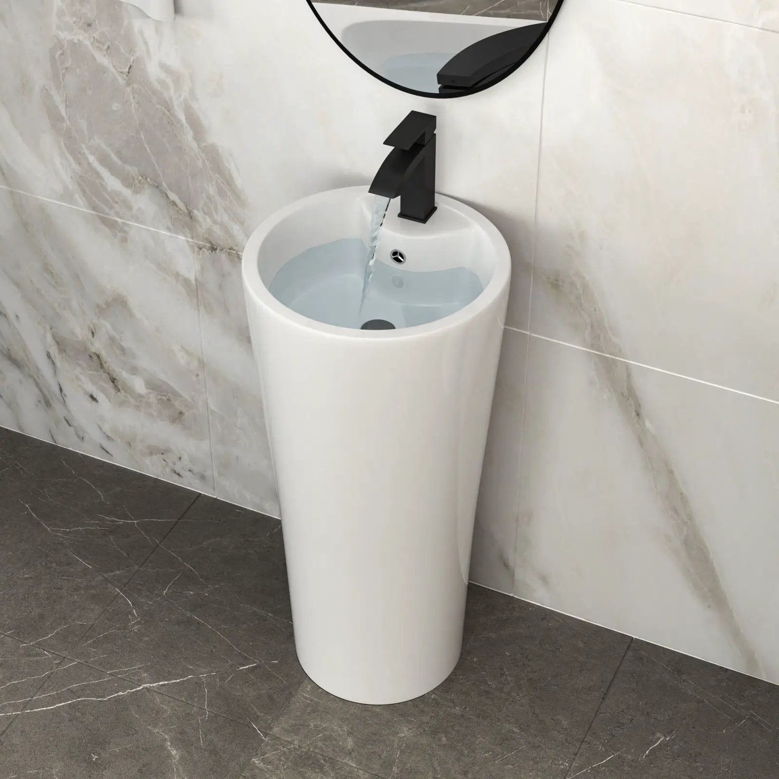 15" Pedestal Sink With Space Saving Design, Smooth Non Porous Surface For Powder Rooms - White by HouseOfZazla